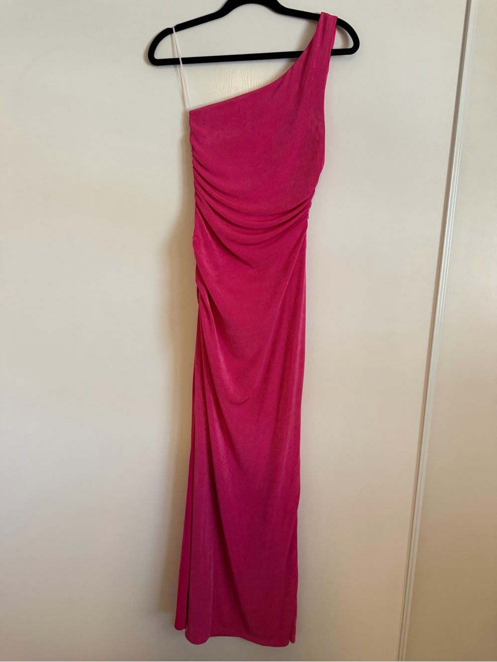 Princess Polly One-Shoulder Hot Pink Ruched Maxi Dress